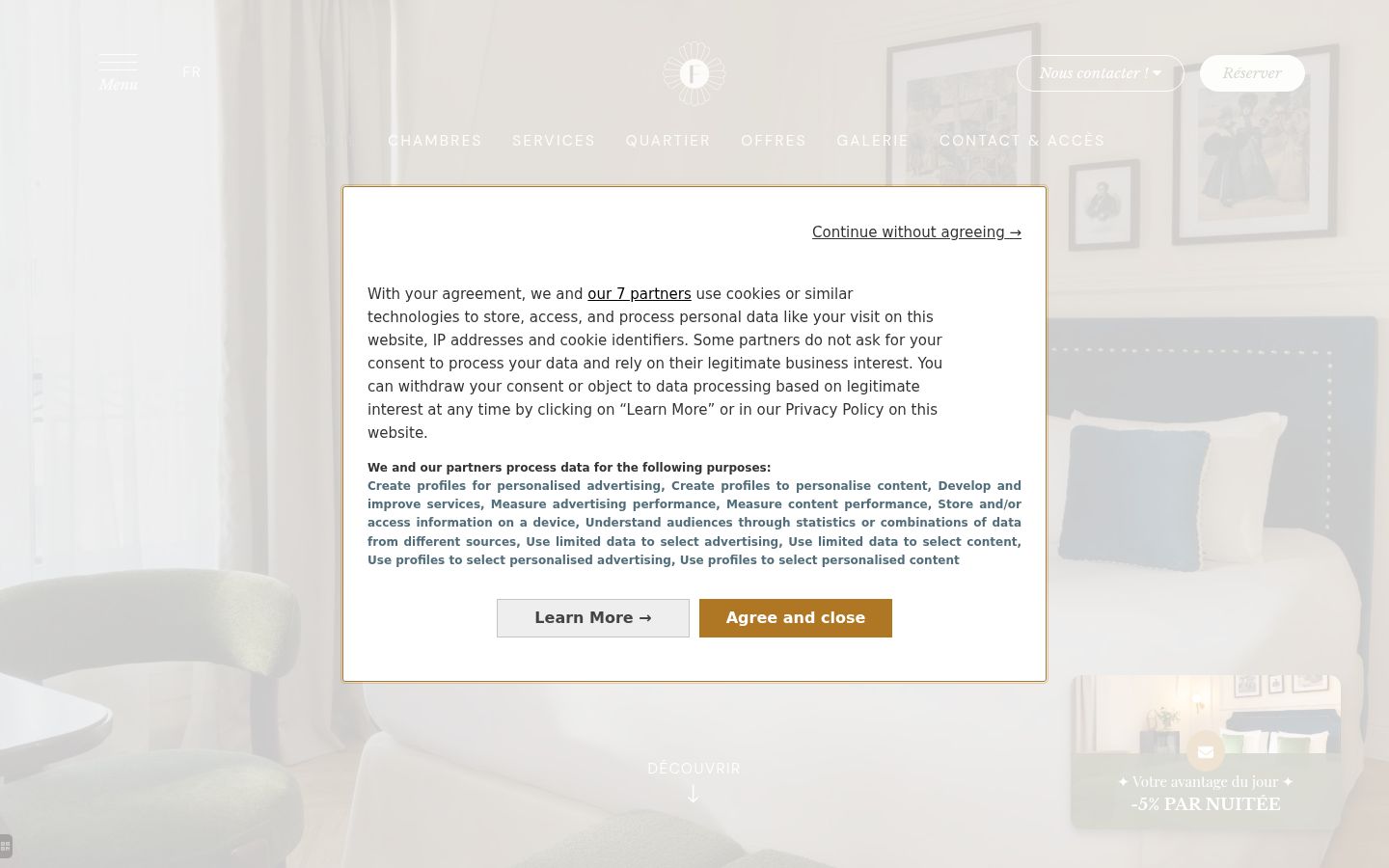Screenshot of the consent banner shown before any interaction