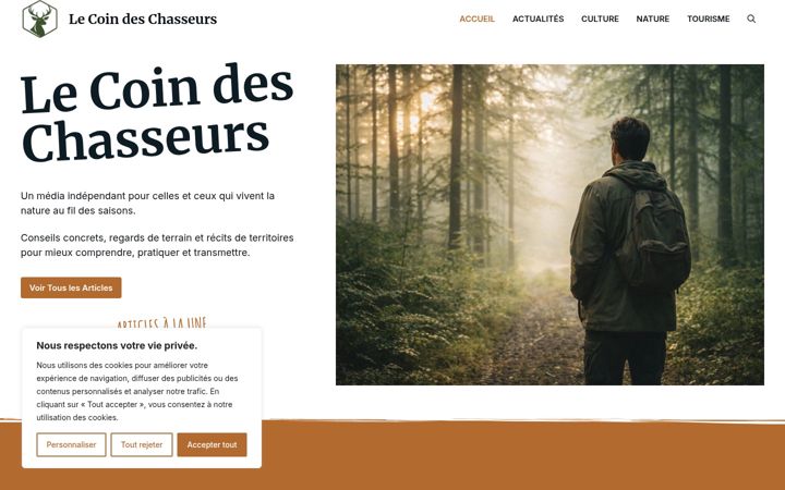 Screenshot of lecoindeschasseurs.com