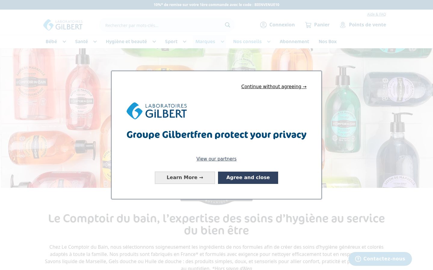 Screenshot del banner di consenso mostrato prima di qualsiasi interazione