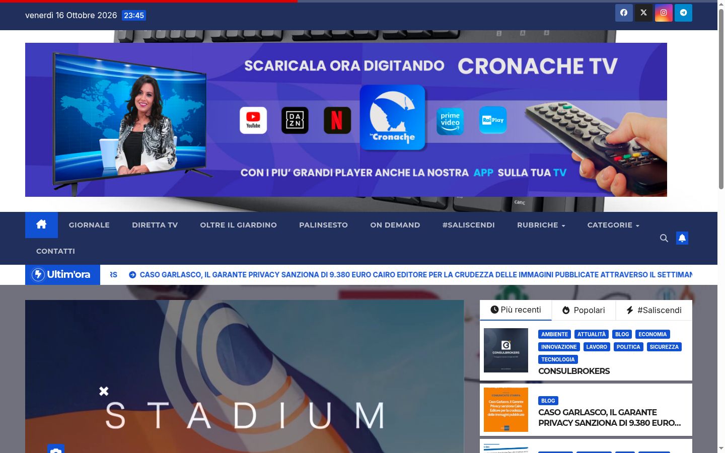 Screenshot del banner di consenso mostrato prima di qualsiasi interazione