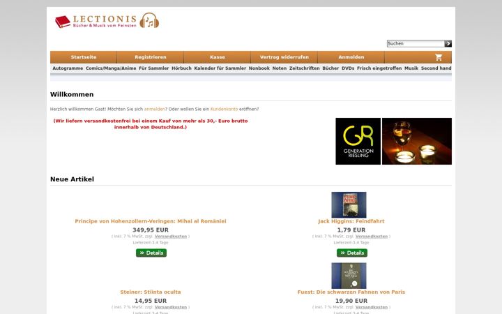 Screenshot of lectionis-buchhandel.de