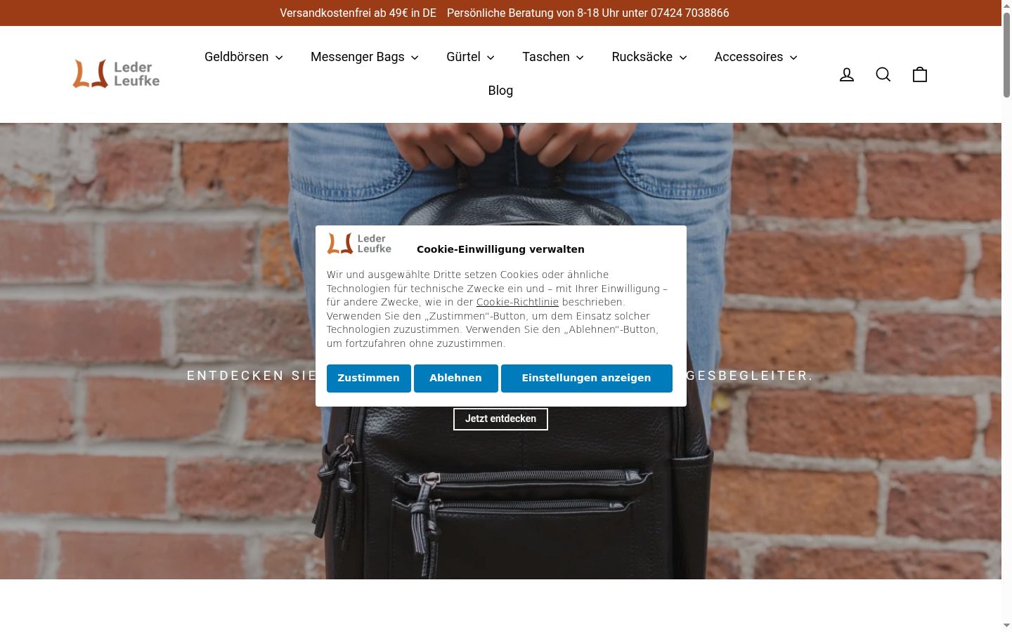 Screenshot des Einwilligungsbanners vor jeglicher Interaktion