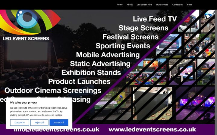 Screenshot of ledeventscreens.co.uk