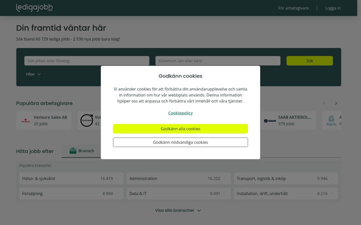 Screenshot of ledigajobb.se