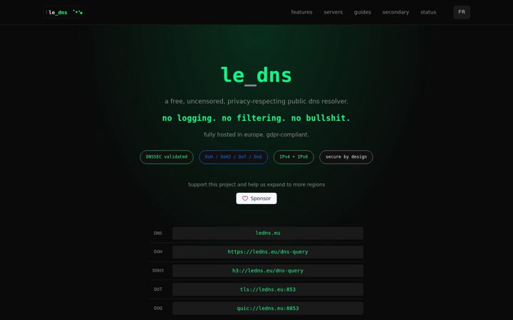 Screenshot of ledns.eu