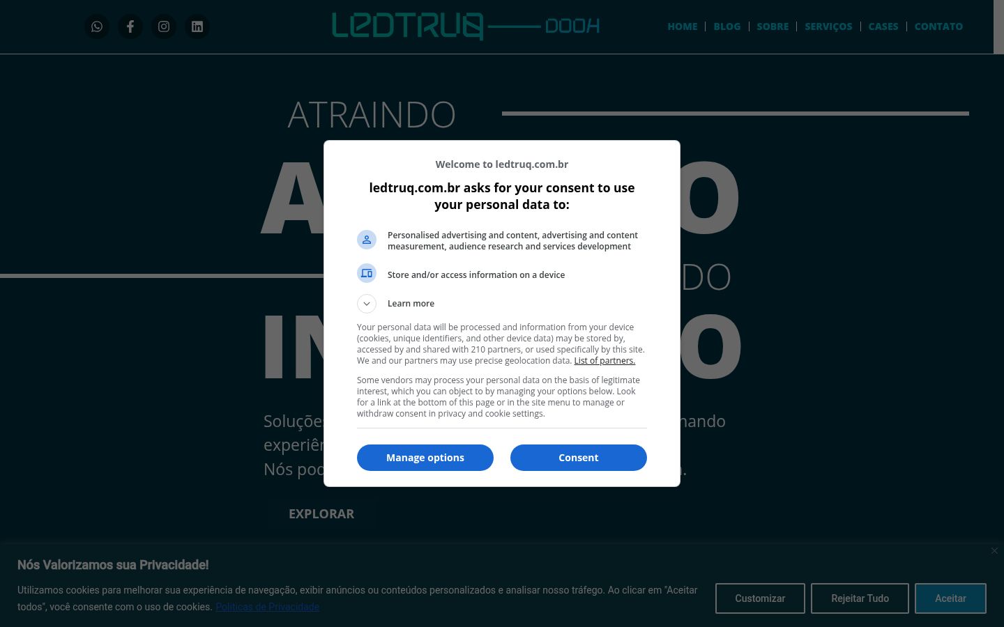 Sutikimo reklamjuostės, rodytos prieš bet kokią sąveiką, ekrano kopija