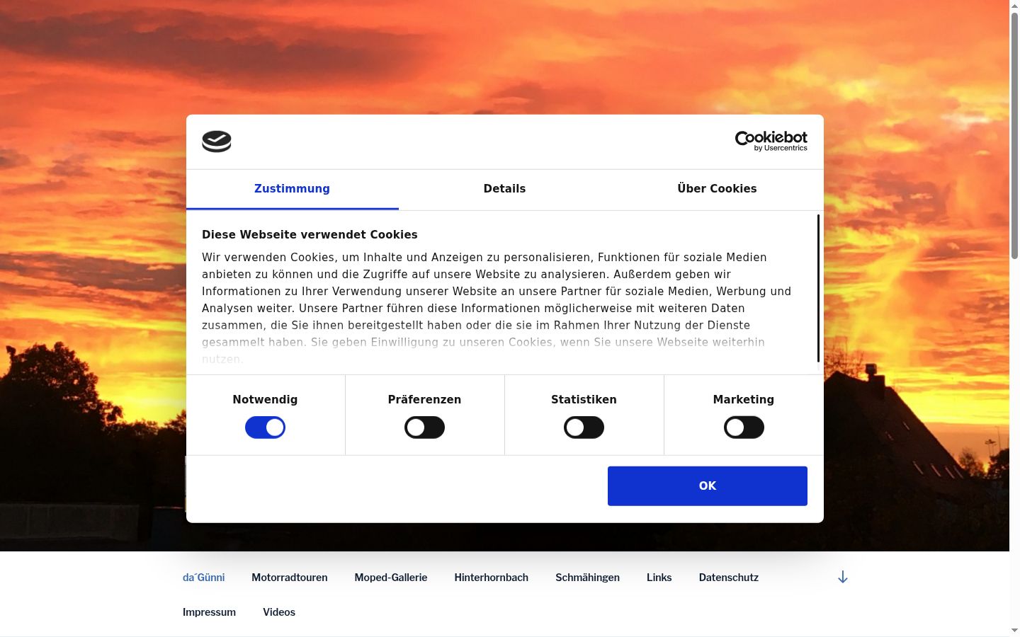 Screenshot des Einwilligungsbanners vor jeglicher Interaktion