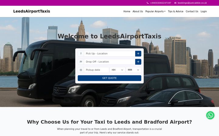 Screenshot of leedsairporttaxis.co.uk