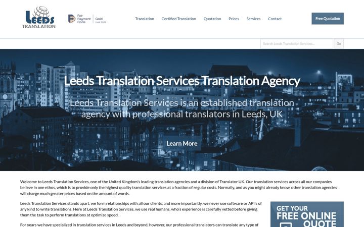 Screenshot of leedstranslation.co.uk