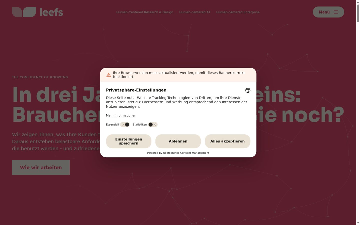 Screenshot del banner di consenso mostrato prima di qualsiasi interazione