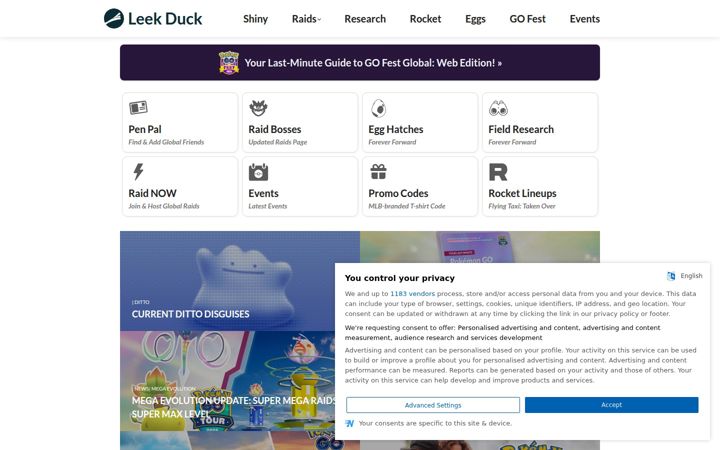 Screenshot of leekduck.com
