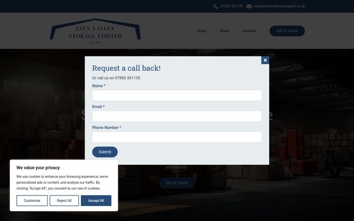 Screenshot of leenvalleystorageltd.co.uk