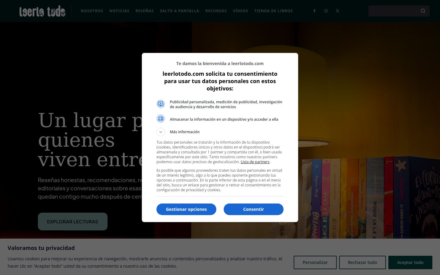 Screenshot del banner di consenso mostrato prima di qualsiasi interazione