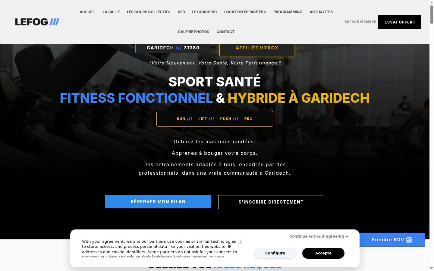 Capture d'écran de la bannière de consentement affichée avant toute interaction