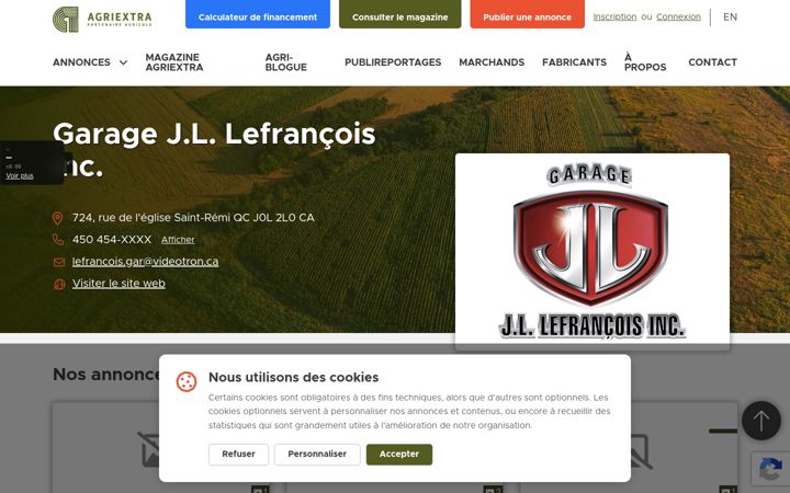 Screenshot of lefrancoistracteur.ca