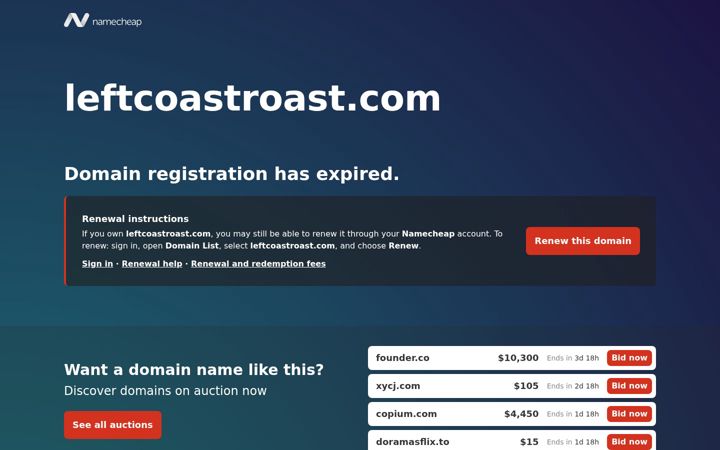 Screenshot of leftcoastroast.com