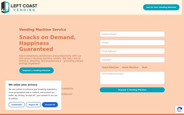 Screenshot of leftcoastvending.com