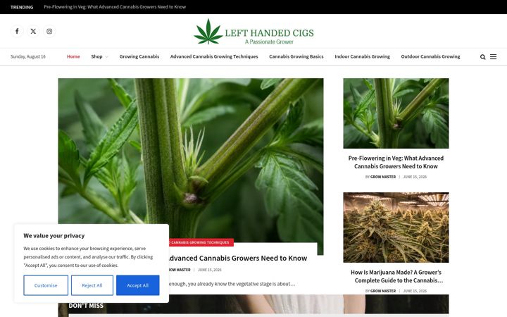 Screenshot of lefthandedcigs.com