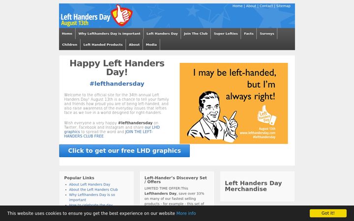 Screenshot of lefthandersday.com