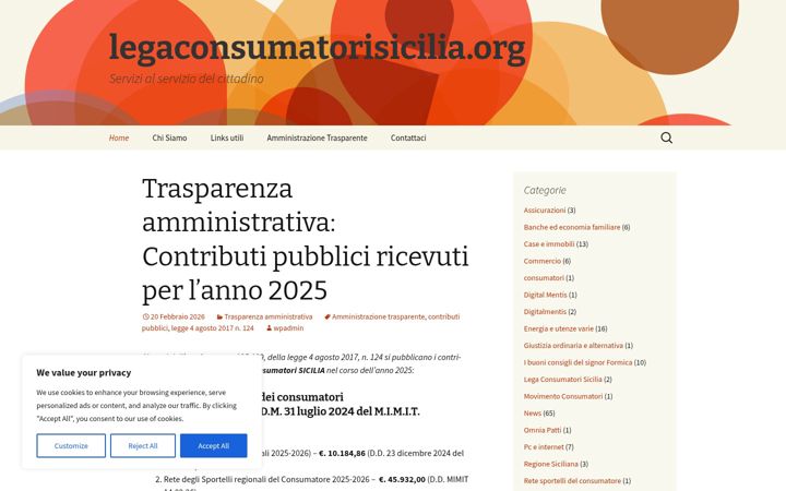 Screenshot of legaconsumatorisicilia.org