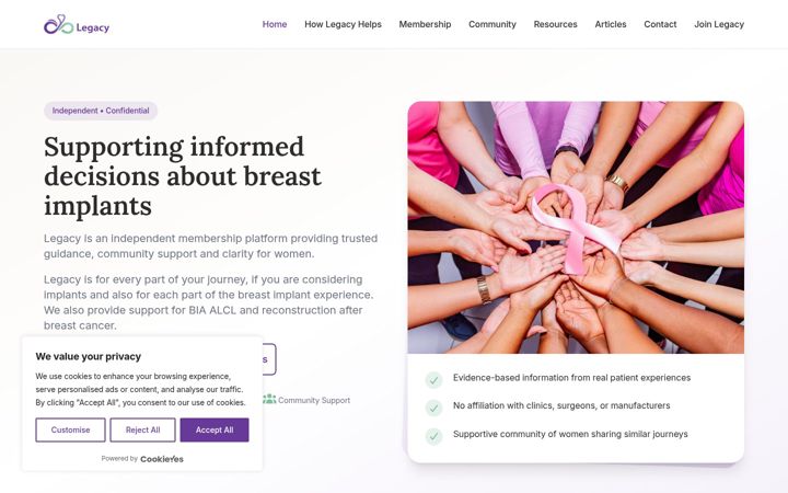 Screenshot of legacyimplantsupport.com