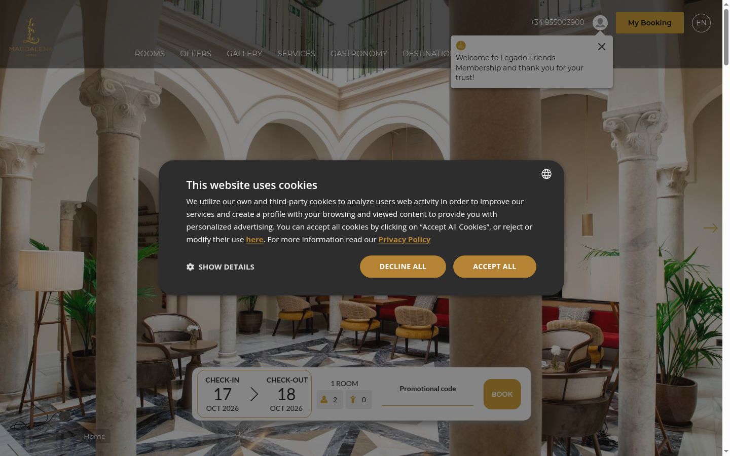 Screenshot of the consent banner shown before any interaction