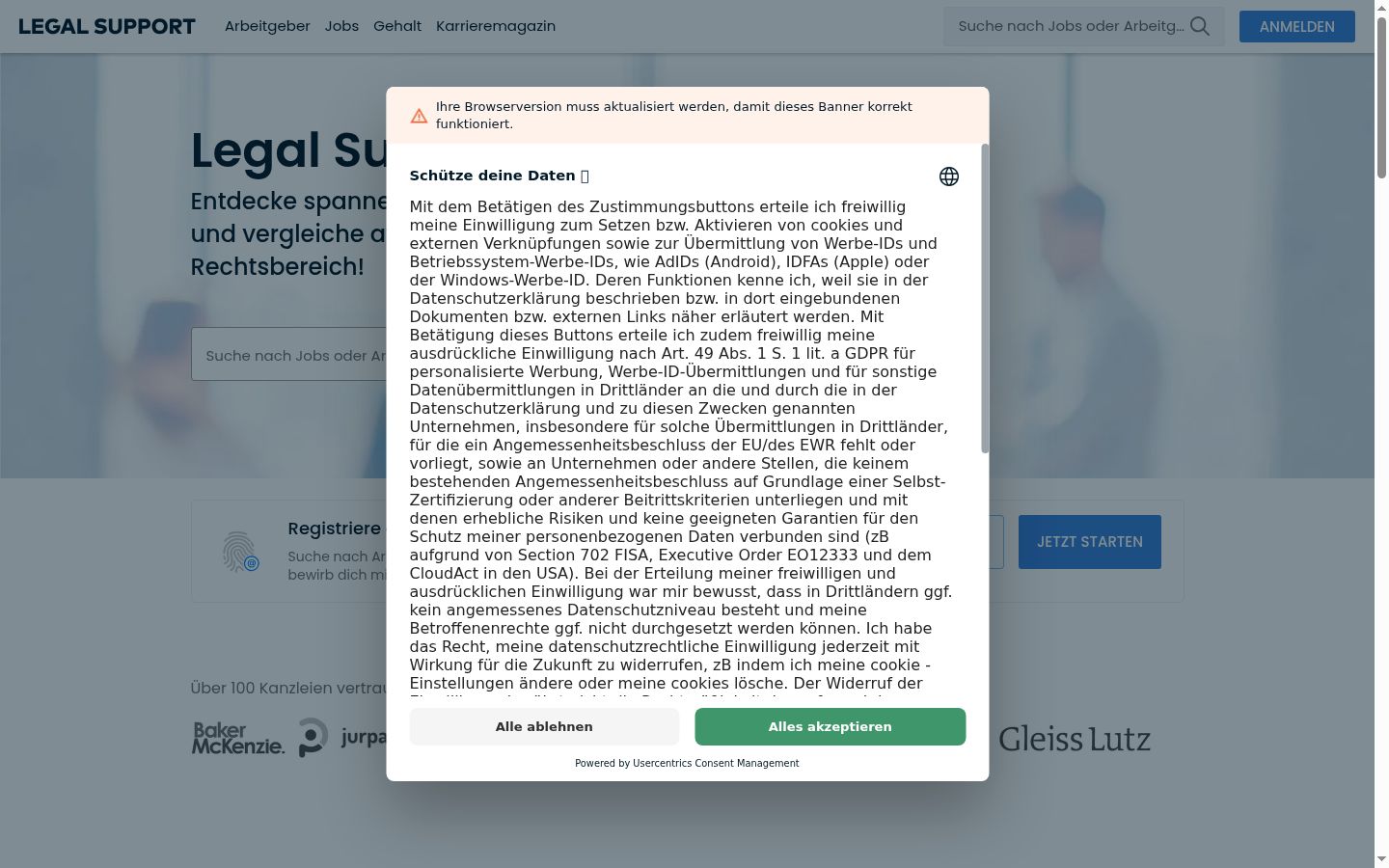 Captură de ecran a bannerului de consimțământ afișat înainte de orice interacțiune