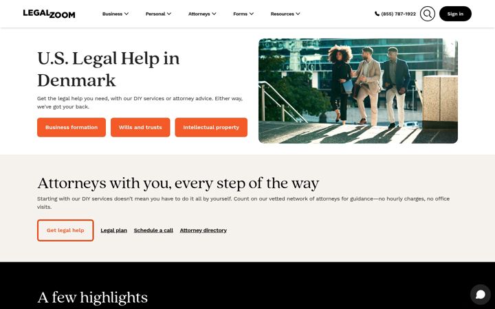 Snímek obrazovky legalzoom.com