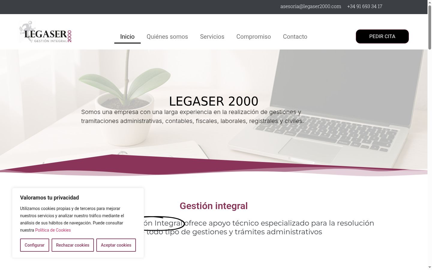 Captura de ecrã do banner de consentimento apresentado antes de qualquer interação