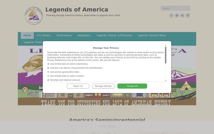 Captura de pantalla de legendsofamerica.com