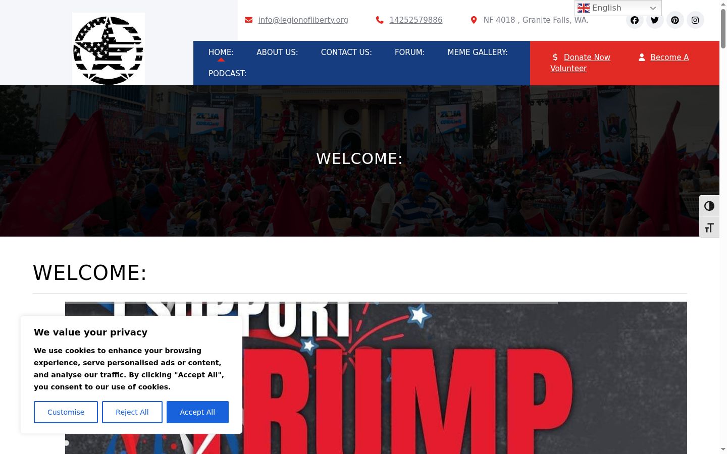 Captura de ecrã do banner de consentimento apresentado antes de qualquer interação