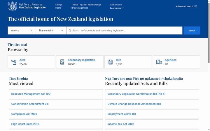 Screenshot of legislation.govt.nz