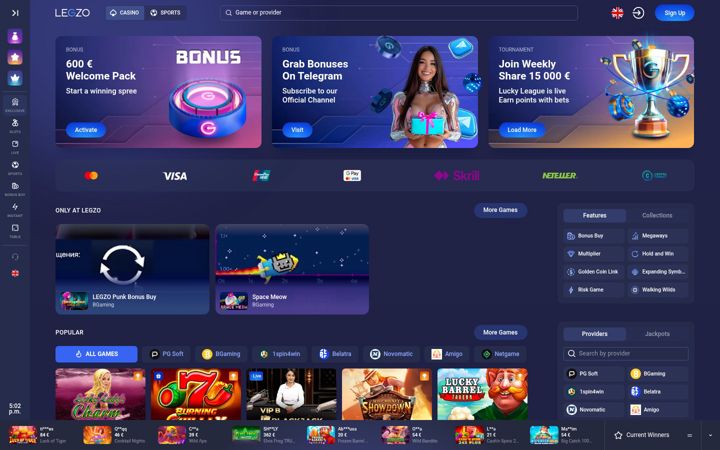 Screenshot of legzo.casino