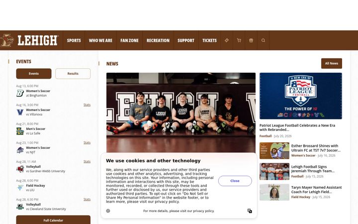 Screenshot of lehighsports.com