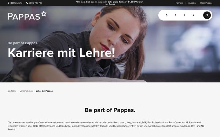 Screenshot of lehre-bei-pappas.at