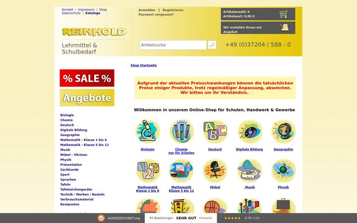 Screenshot of lehrmittel-reinhold.de