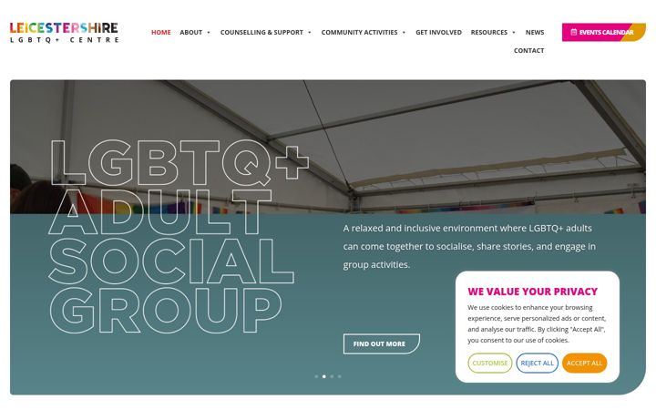 Screenshot of leicestershirelgbtqcentre.org