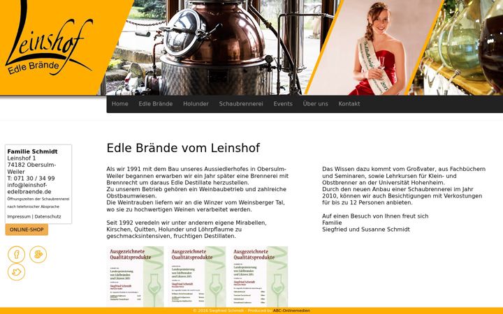 Screenshot of leinshof-edelbraende.de