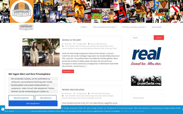 Screenshot of leinwandreporter.com