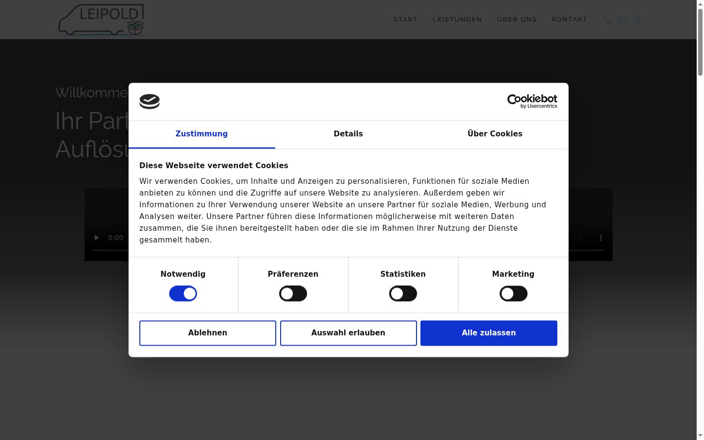 Screenshot van de toestemmingsbanner zoals getoond vóór enige interactie