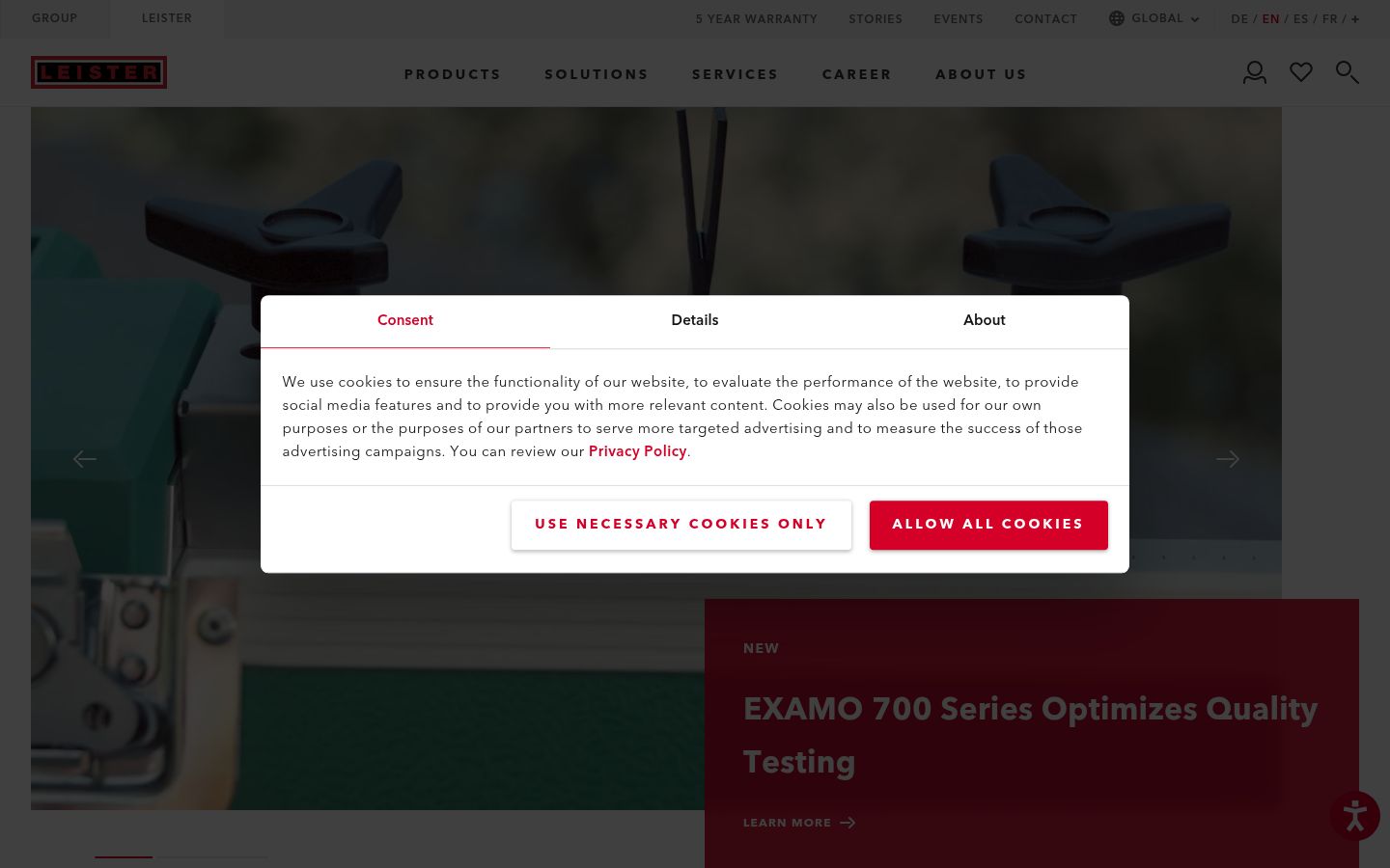 Screenshot del banner di consenso mostrato prima di qualsiasi interazione