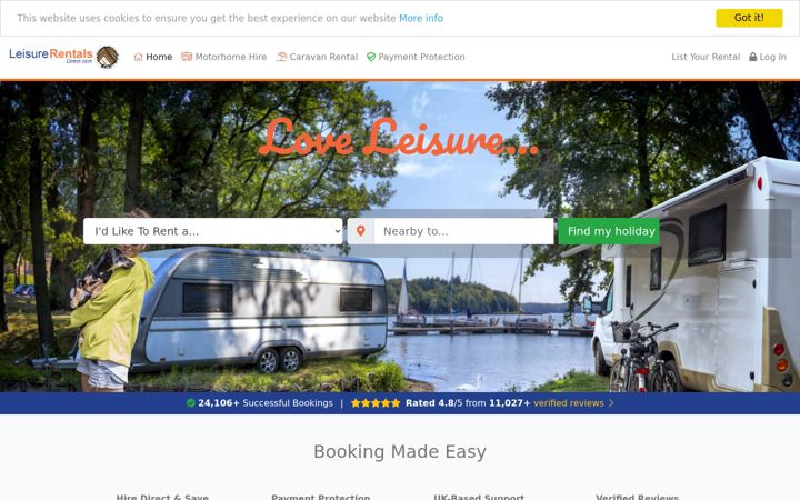 Screenshot of leisurerentalsdirect.com