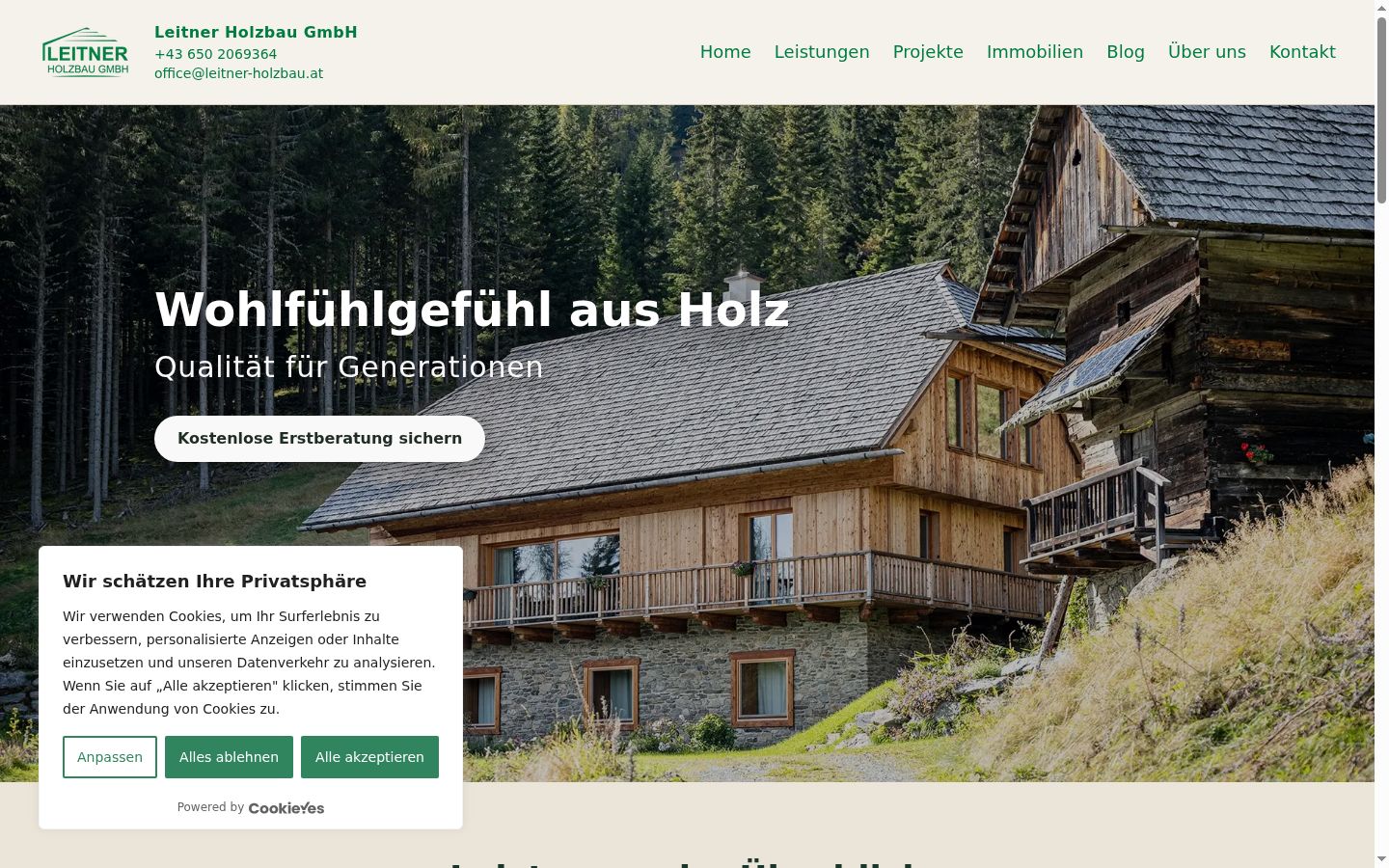 Screenshot des Einwilligungsbanners vor jeglicher Interaktion