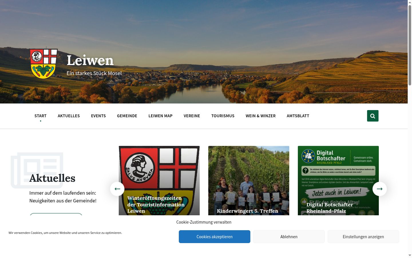 Screenshot des Einwilligungsbanners vor jeglicher Interaktion