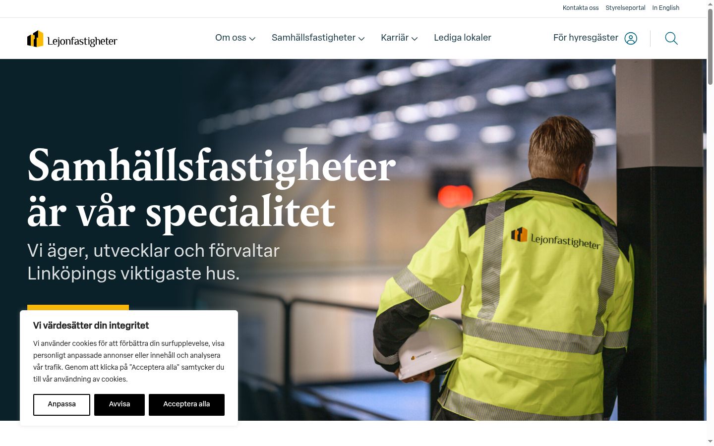 Skjermbilde av samtykkebanneret slik det vises før noen interaksjon