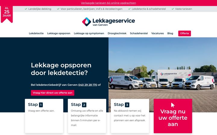 Screenshot von lekkageservice.nl