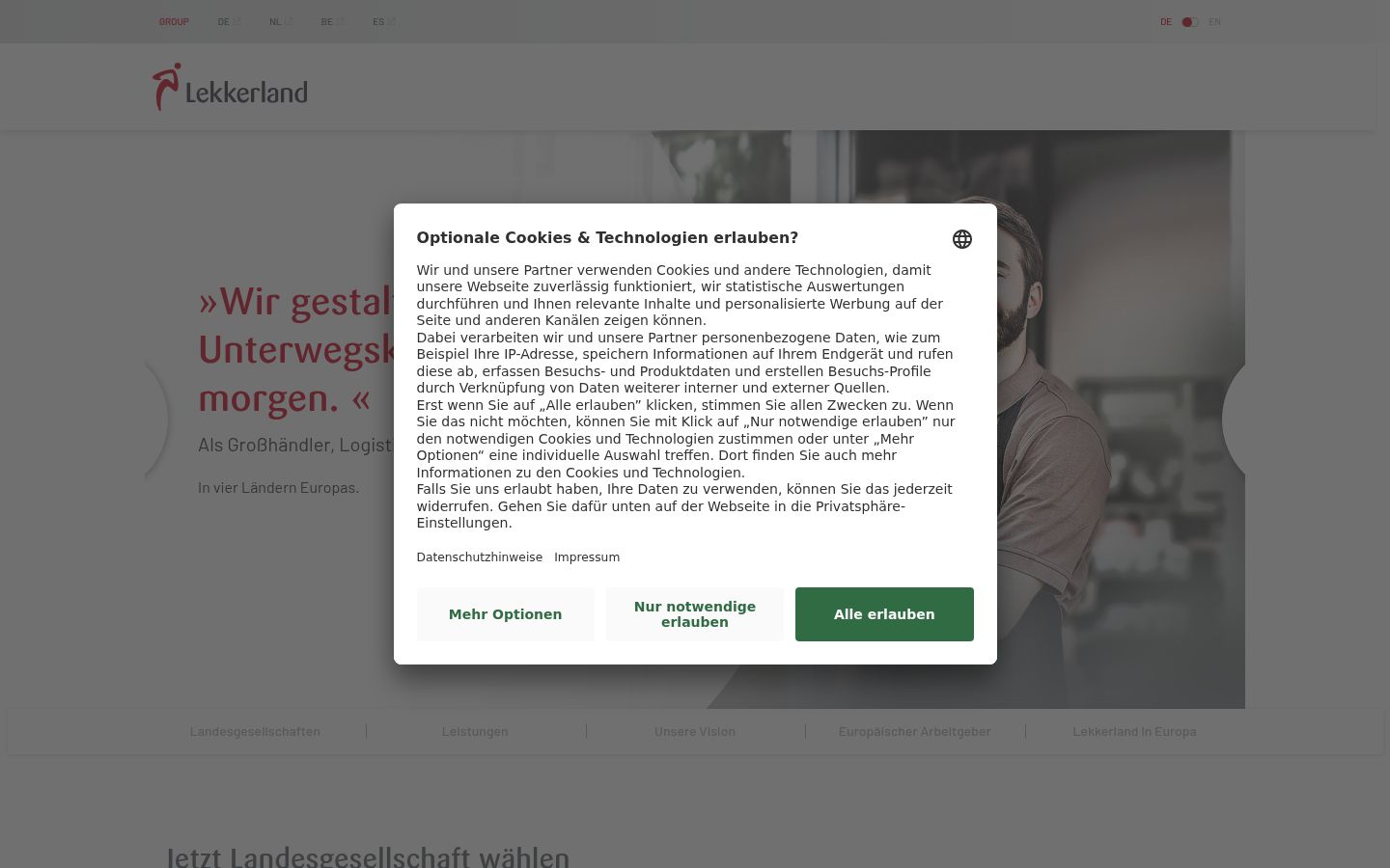 Screenshot del banner di consenso mostrato prima di qualsiasi interazione