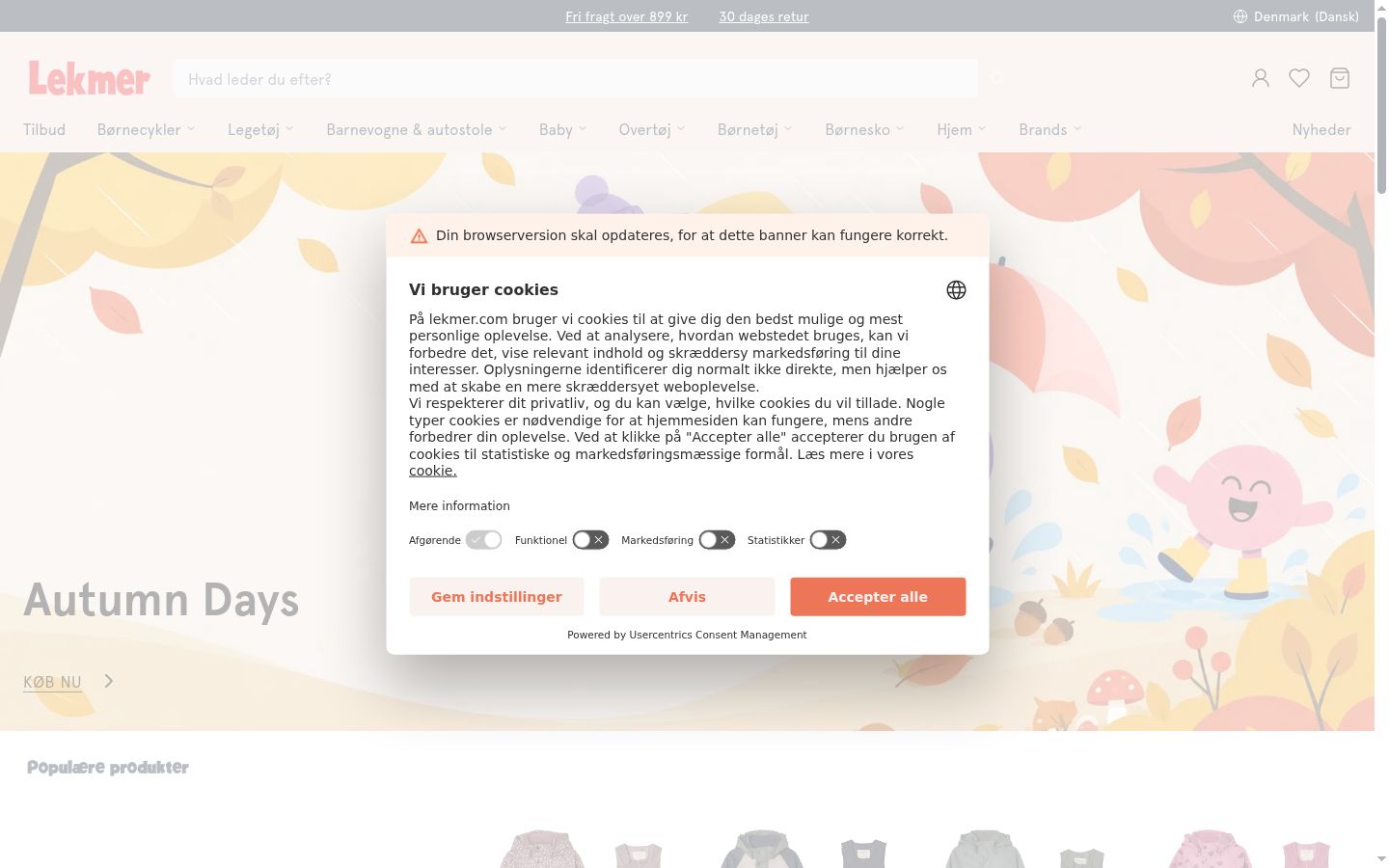 Screenshot del banner di consenso mostrato prima di qualsiasi interazione