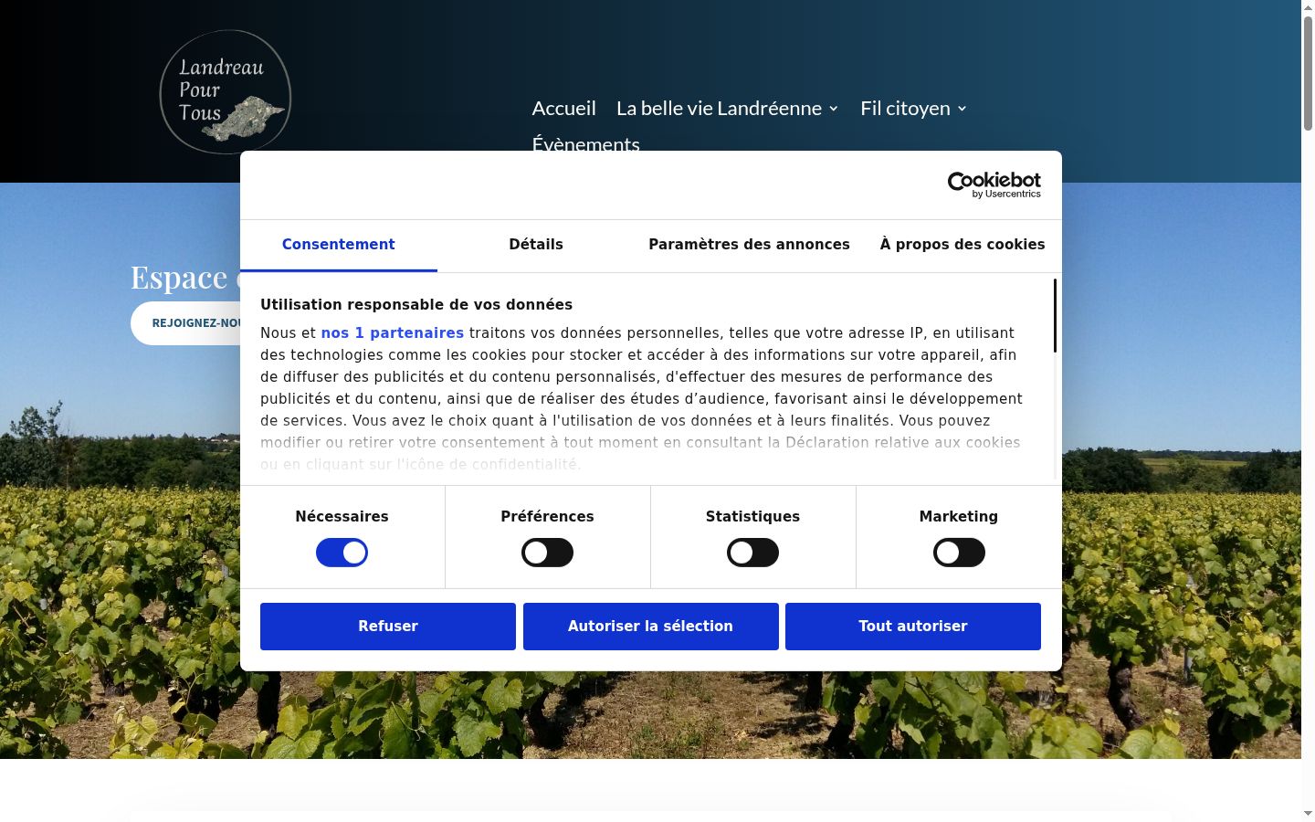 Screenshot tal-banner tal-kunsens muri qabel kwalunkwe interazzjoni