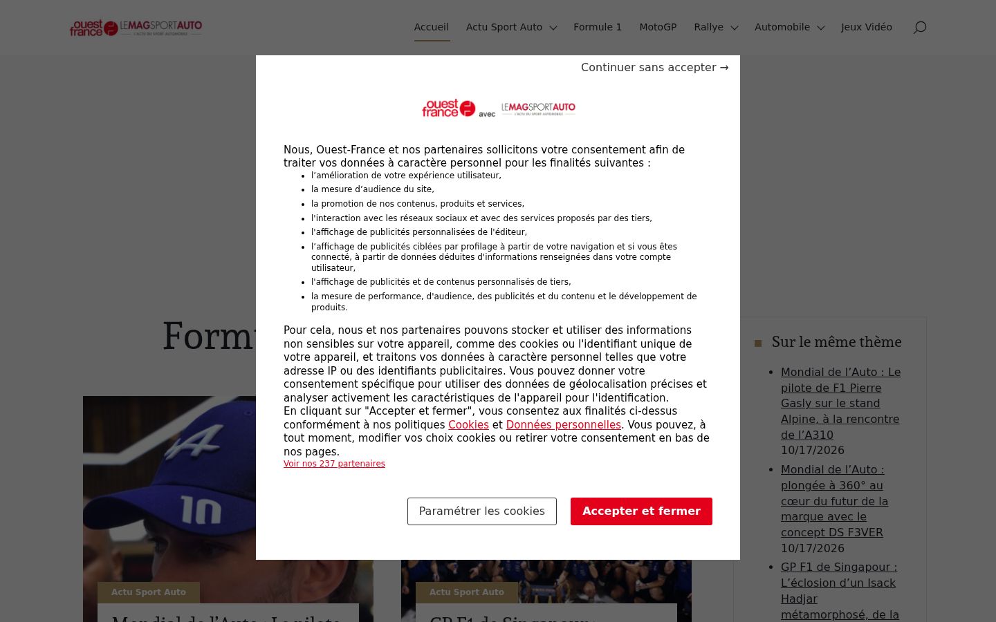 Skærmbillede af samtykkebanneret, som det blev vist før nogen interaktion